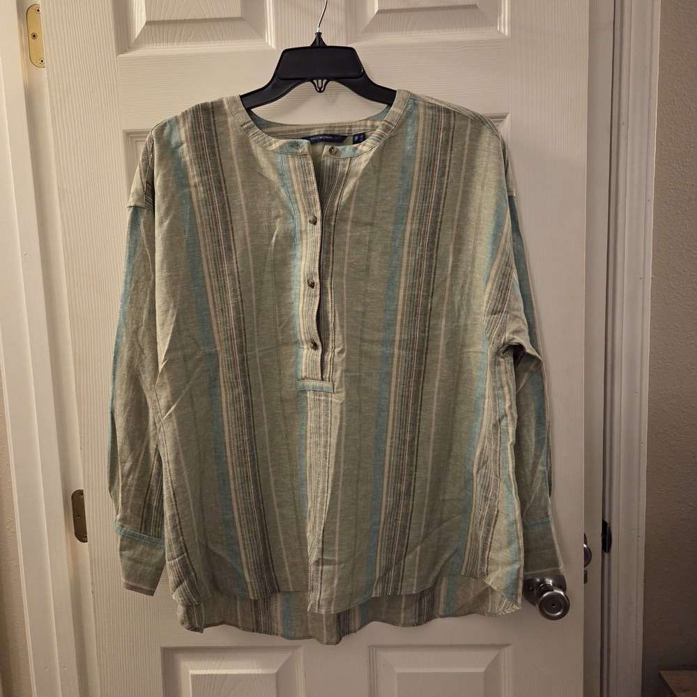 Isaac Mizrahi sz L relaxed fit linen blend tunic top casual resort summer spring